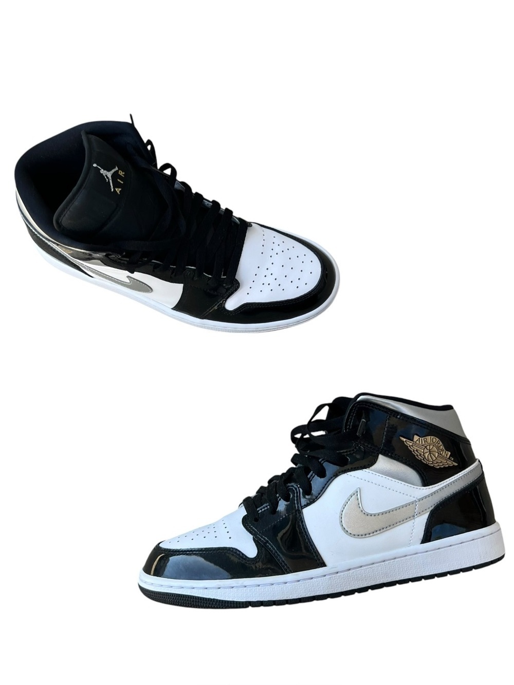 NIKE Air Jordan 1 Mid SE 'Black White Metallic Silver' Sz 9